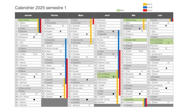 calendrier 2025 à imprimer S1