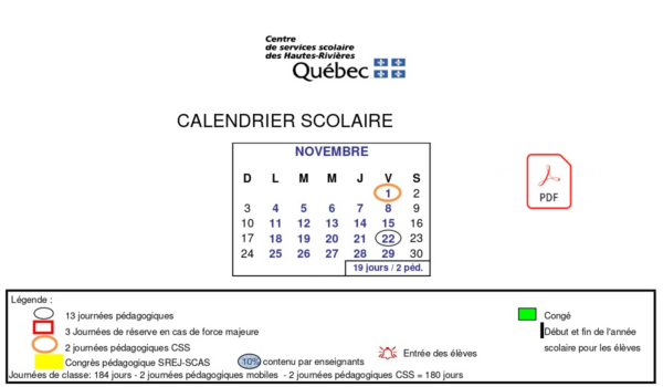 calendrier scolaire CSDHR pdf